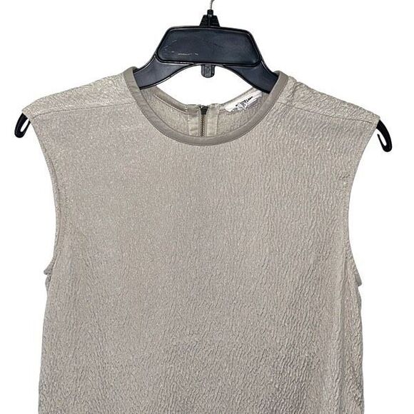 Helmut Lang Womens Tissue Silk Leather Trim High Low Sleeveless Blouse Taupe Pet - Picture 2 of 8